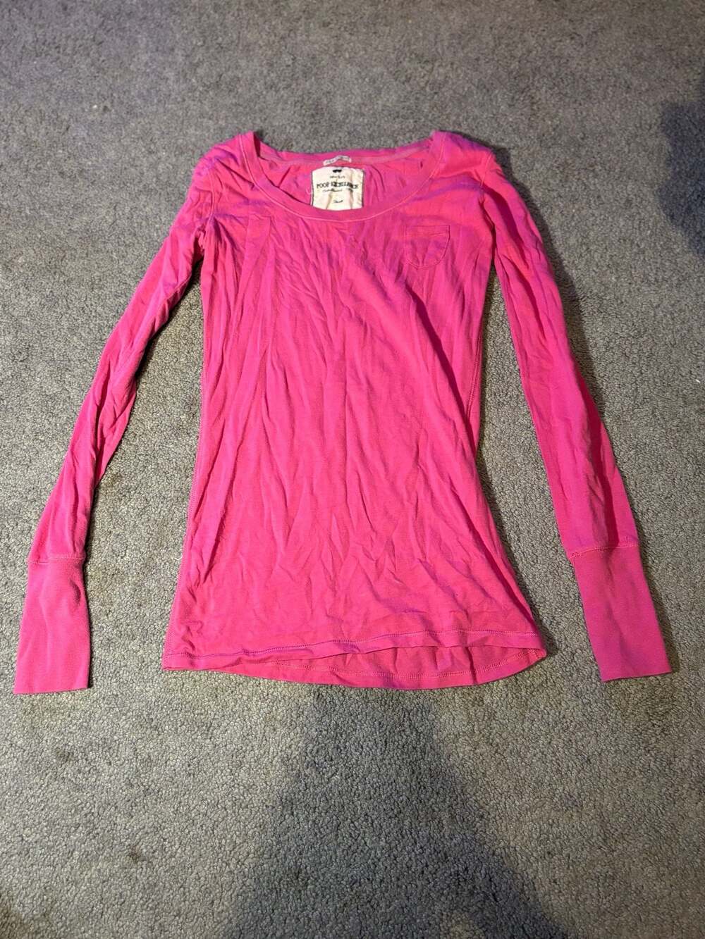 Poof Excellence Hot Pink Long Sleeve Cotton Stretch Top with Button Cuffs